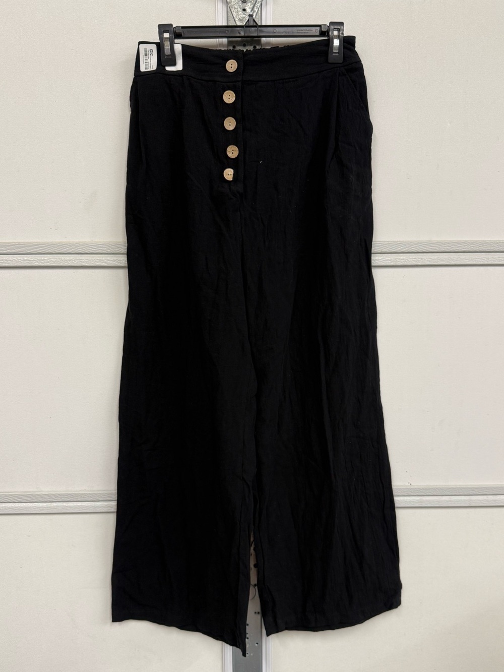 Black Wide-Leg‎ Button-Front Pants